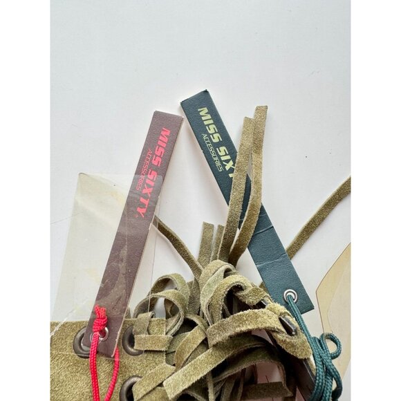 NWT MISS SIXTY 00s Y2K Ellie Green Suede Grommet Crystal Studded Fringe Belt - Picture 9 of 11